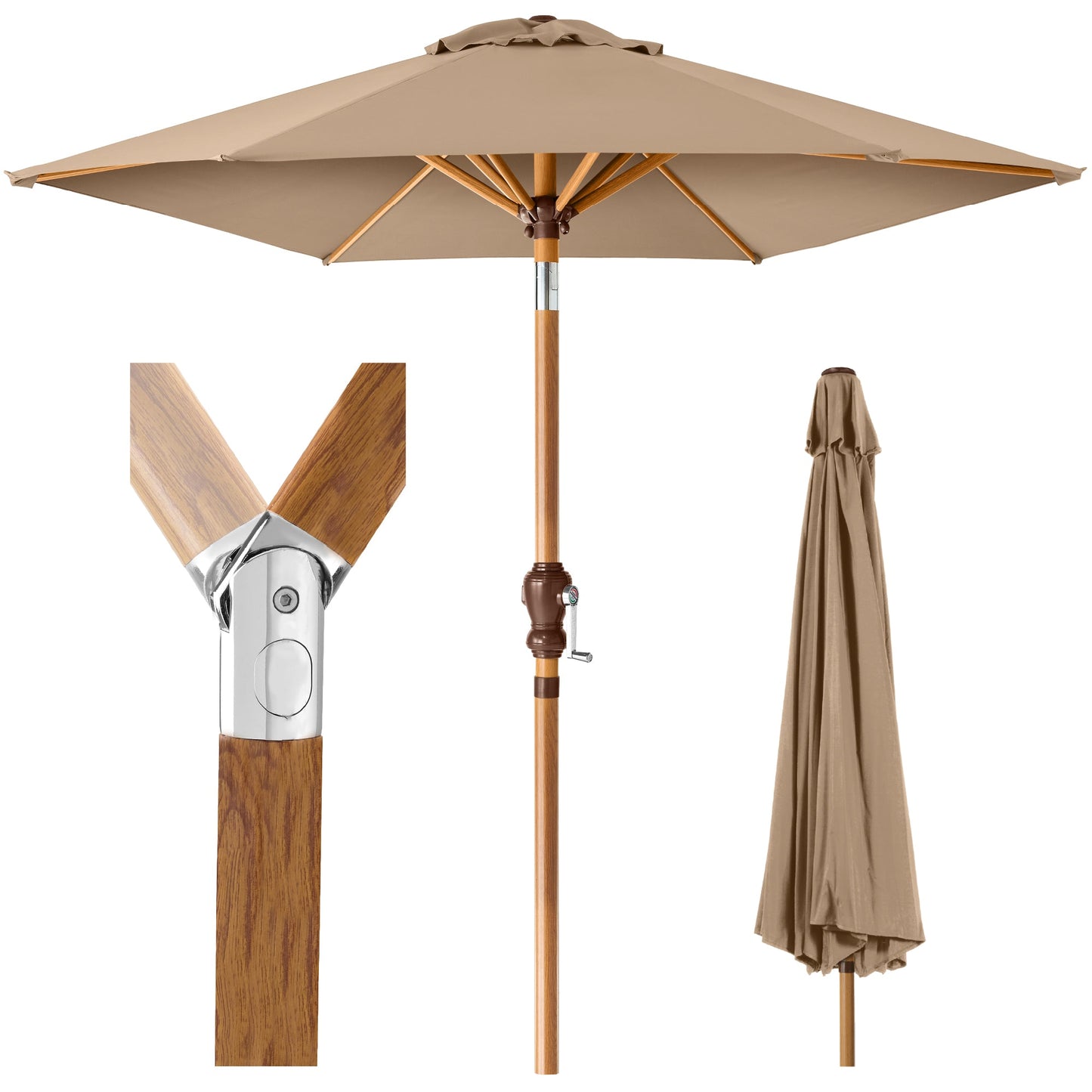 Outdoor Woodgrain Pattern Patio Umbrella Decoration with Tilt Crank - 10ft for outdoor comfort and convenience