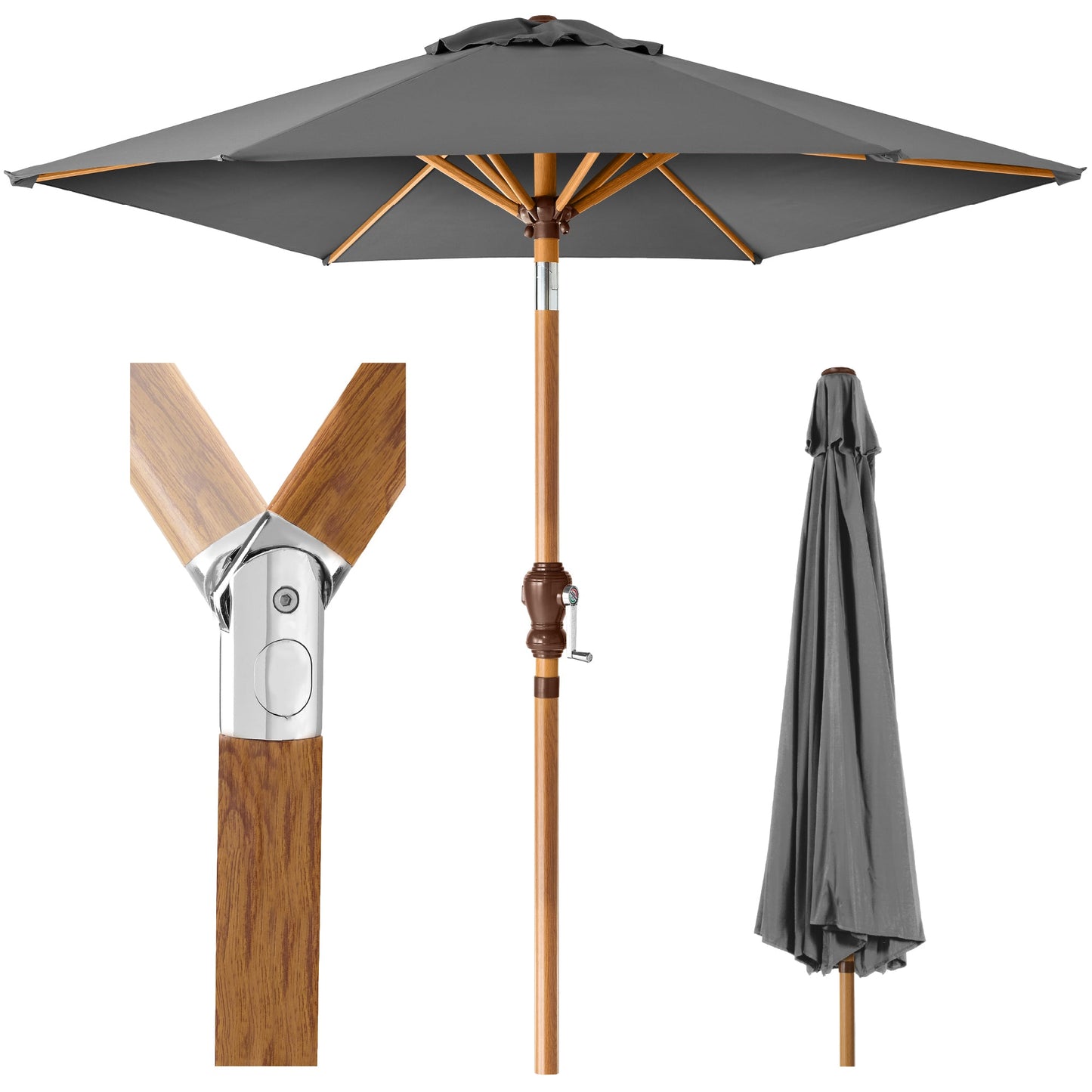Outdoor Woodgrain Pattern Patio Umbrella Decoration with Tilt Crank - 10ft for outdoor comfort and convenience
