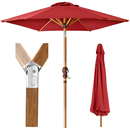 Outdoor Woodgrain Pattern Patio Umbrella Decoration with Tilt Crank - 10ft for outdoor comfort and convenience