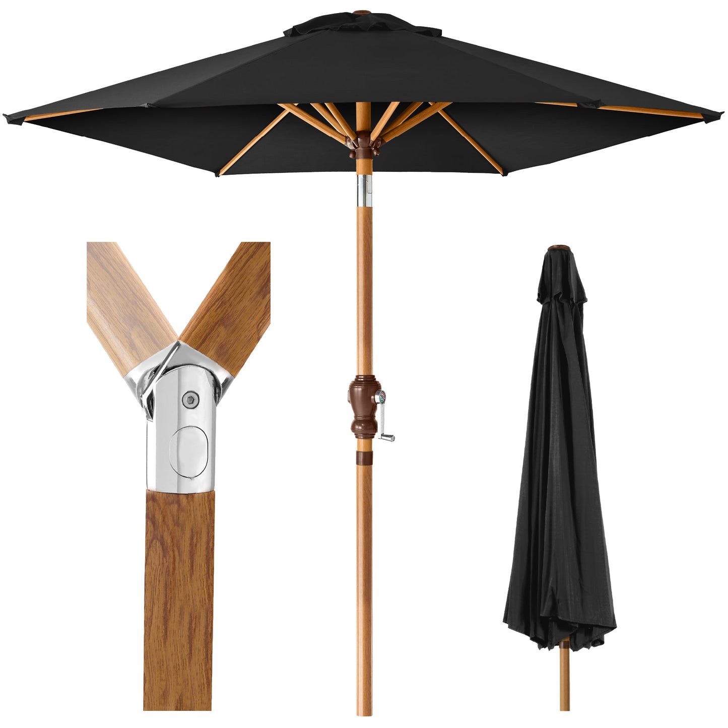 Outdoor Woodgrain Pattern Patio Umbrella Decoration with Tilt Crank - 10ft for outdoor comfort and convenience