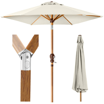 Outdoor Woodgrain Pattern Patio Umbrella Decoration with Tilt Crank - 10ft for outdoor comfort and convenience
