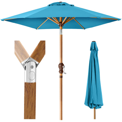 Outdoor Woodgrain Pattern Patio Umbrella Decoration with Tilt Crank - 10ft for outdoor comfort and convenience