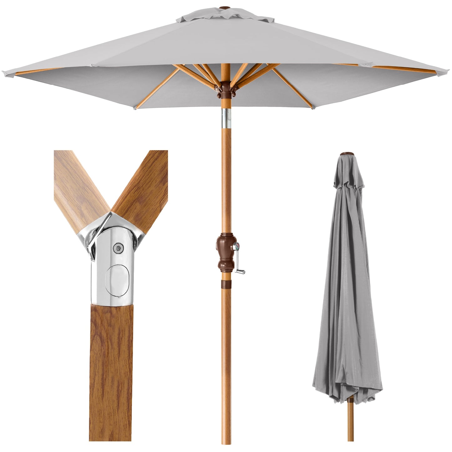 Outdoor Woodgrain Pattern Patio Umbrella Decoration with Tilt Crank - 10ft for outdoor comfort and convenience