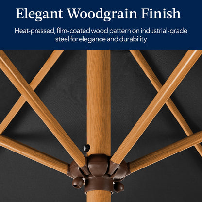 Outdoor Woodgrain Pattern Patio Umbrella Decoration with Tilt Crank - 10ft for outdoor comfort and convenience