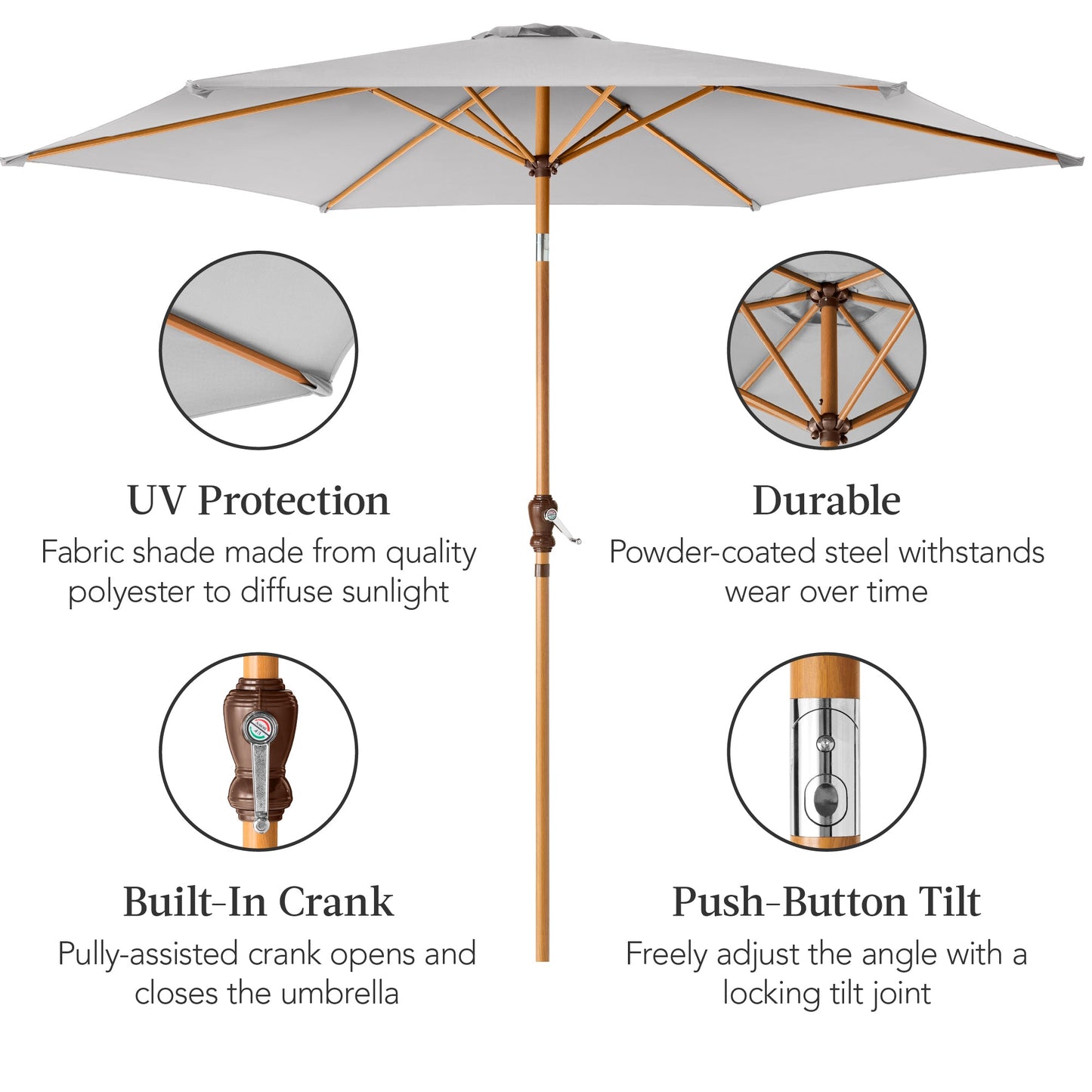 Outdoor Woodgrain Pattern Patio Umbrella Decoration with Tilt Crank - 10ft for outdoor comfort and convenience