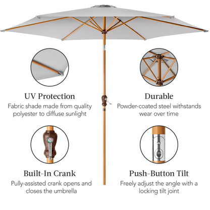 Outdoor Woodgrain Pattern Patio Umbrella Decoration with Tilt Crank - 10ft for outdoor comfort and convenience