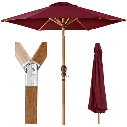 Outdoor Woodgrain Pattern Patio Umbrella Decoration with Tilt Crank - 10ft for outdoor comfort and convenience