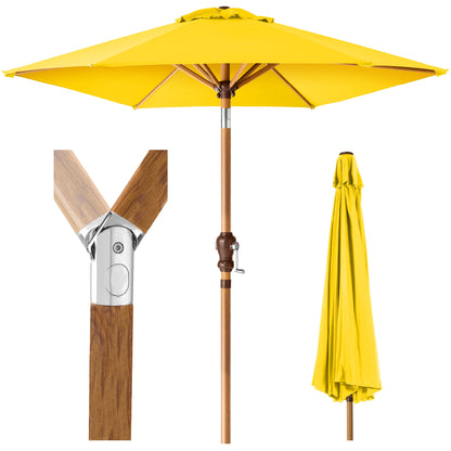 Outdoor Woodgrain Pattern Patio Umbrella Decoration with Tilt Crank - 10ft for outdoor comfort and convenience