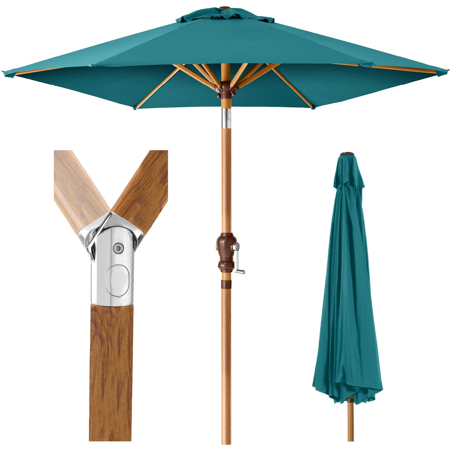 Outdoor Woodgrain Pattern Patio Umbrella Decoration with Tilt Crank - 10ft for outdoor comfort and convenience