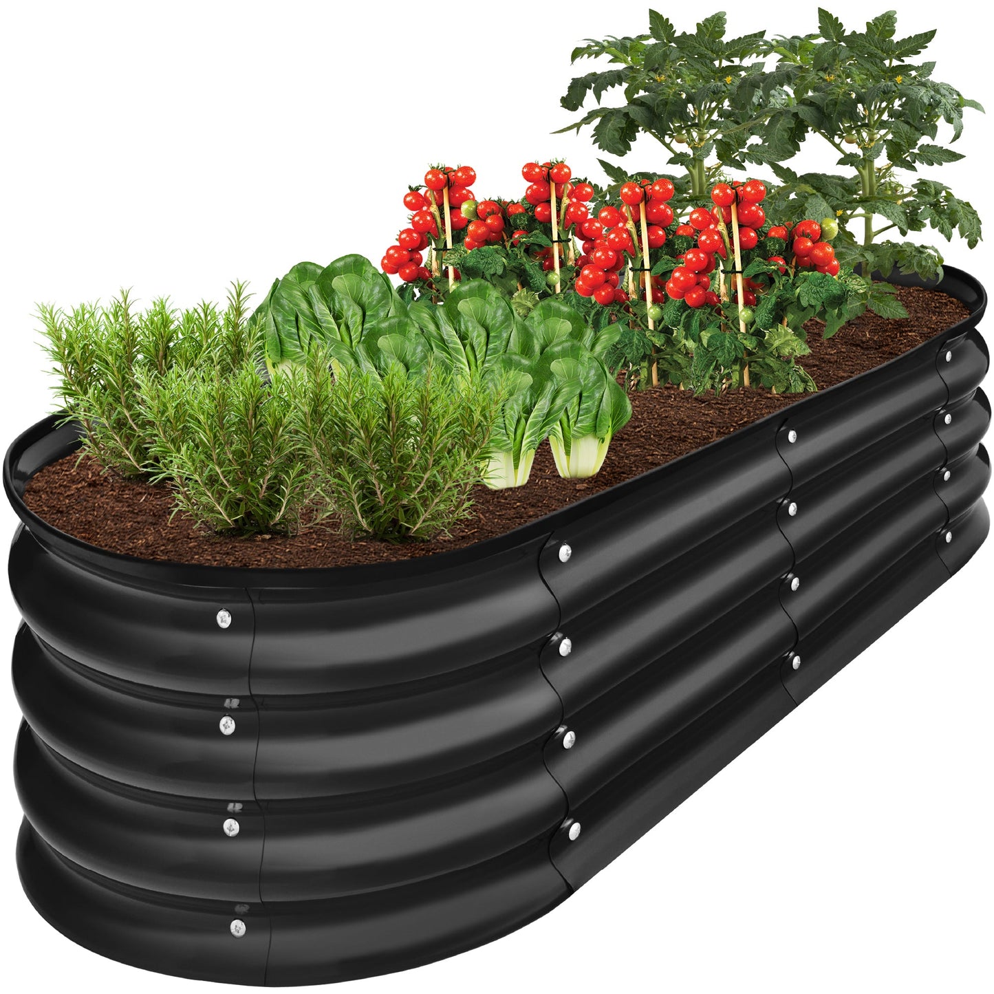 Outdoor Raised Metal Oval Garden Bed Planter Box - 4x2x1ft designed for patio and backyard use
