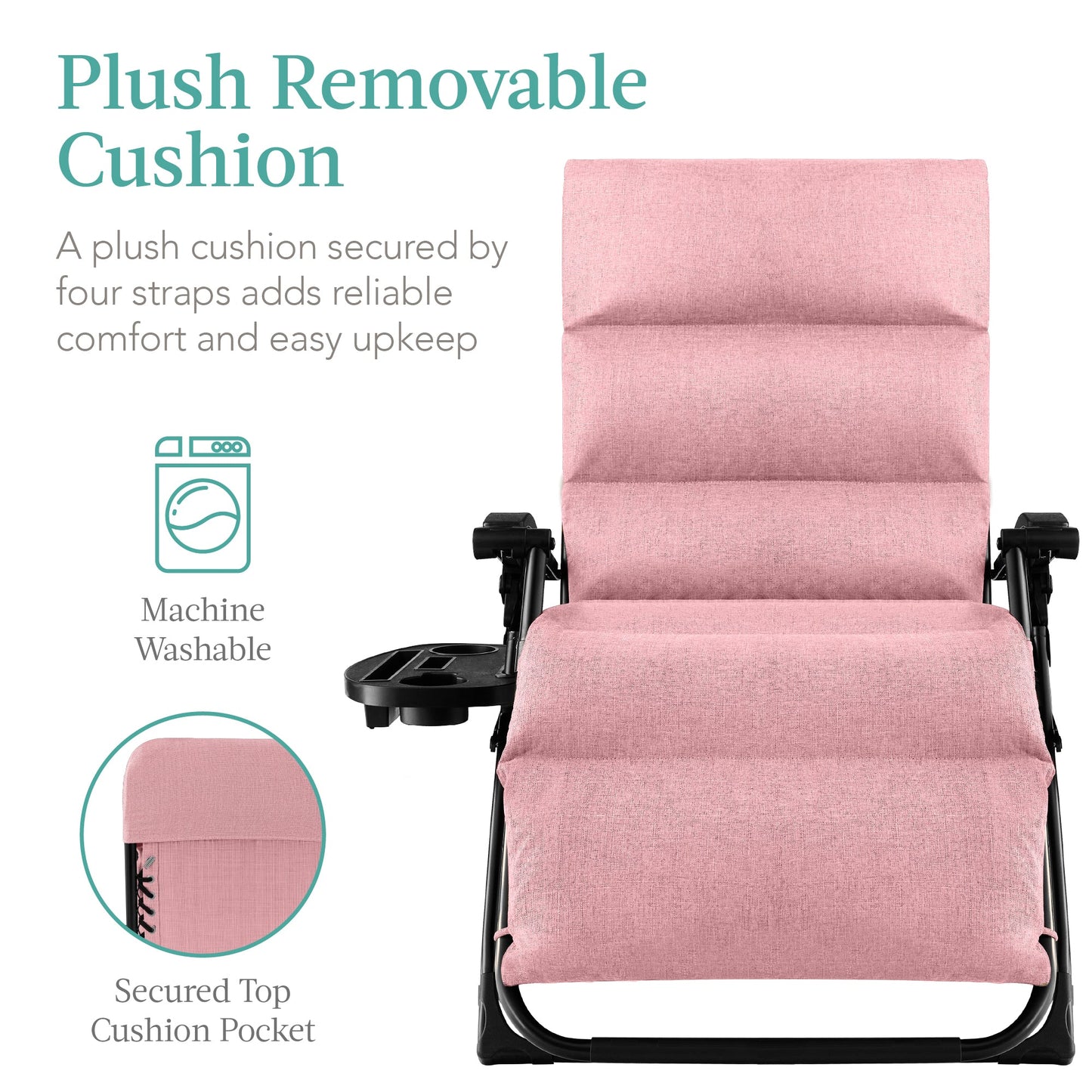 Oversized Zero Gravity Chair Folding Outdoor Recliner with Removable Cushion with practical outdoor-ready details