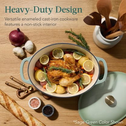 Oval Cast-Iron Dutch Oven Kitchen Cookware with Enamel - 7.5qt for home, family, and everyday needs