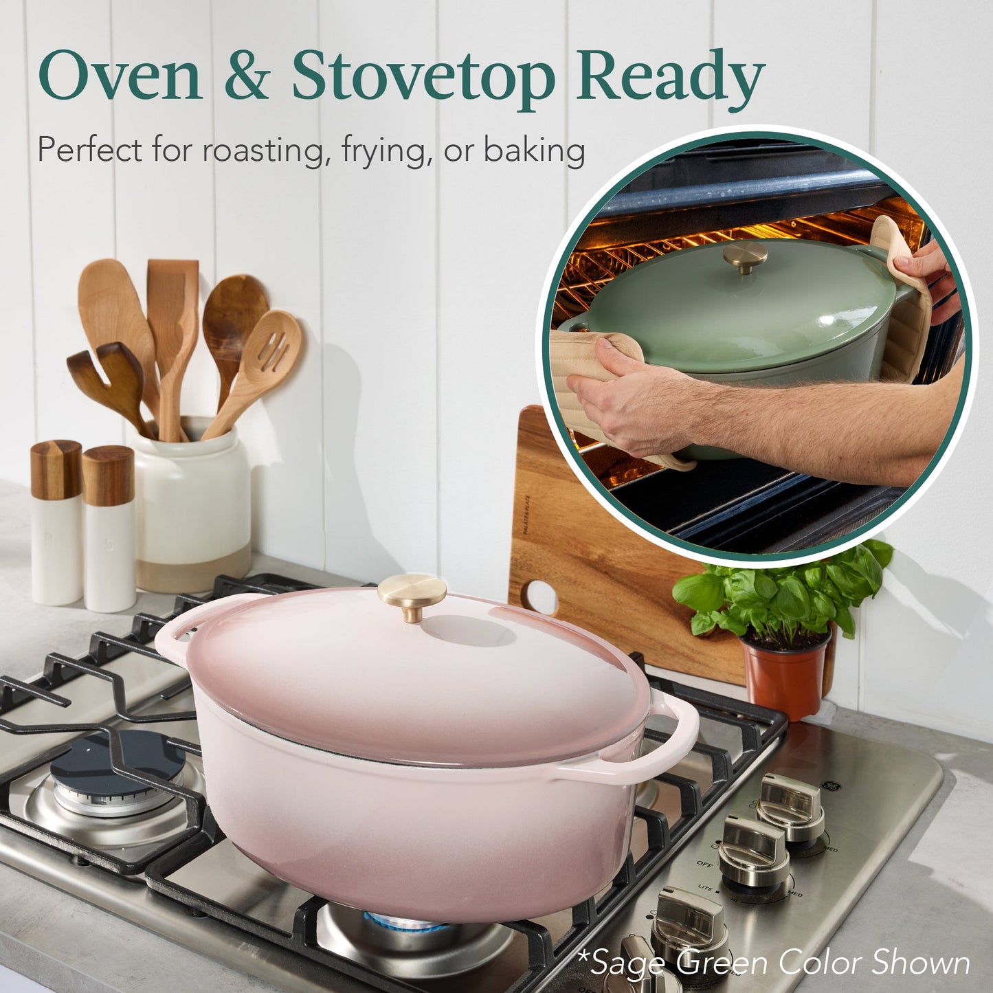 Oval Cast-Iron Dutch Oven Kitchen Cookware with Enamel - 7.5qt for home, family, and everyday needs