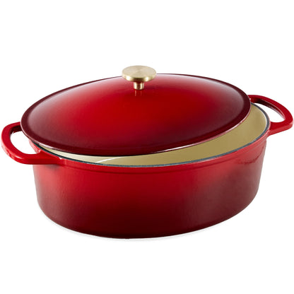 Oval Cast-Iron Dutch Oven Kitchen Cookware with Enamel - 7.5qt for home, family, and everyday needs