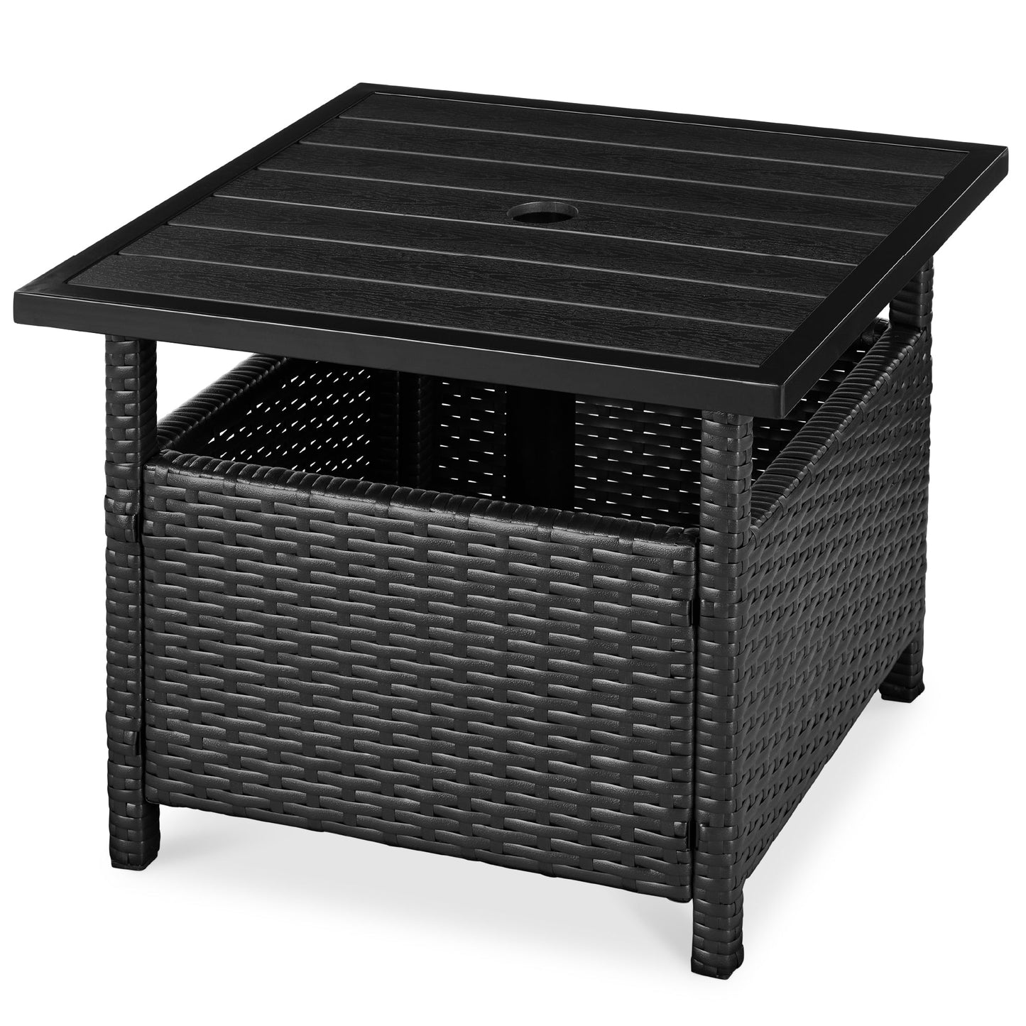 Outdoor Wicker Patio Side Table Accent Furniture with Umbrella Hole with practical outdoor-ready details