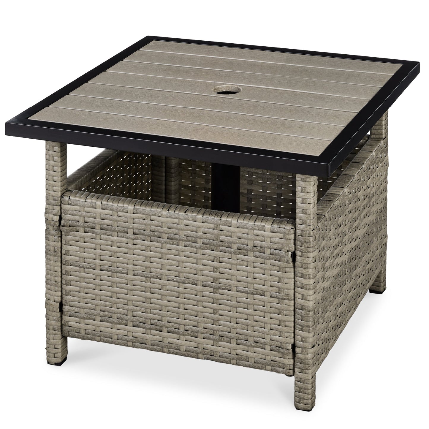 Outdoor Wicker Patio Side Table Accent Furniture with Umbrella Hole with practical outdoor-ready details