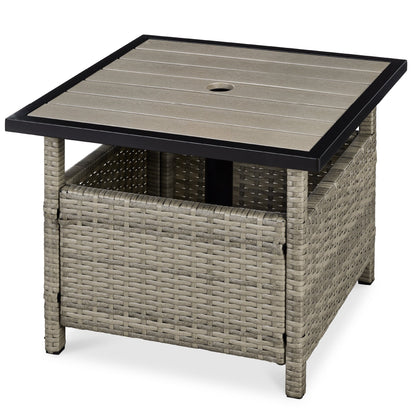 Outdoor Wicker Patio Side Table Accent Furniture with Umbrella Hole with practical outdoor-ready details