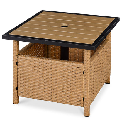 Outdoor Wicker Patio Side Table Accent Furniture with Umbrella Hole with practical outdoor-ready details