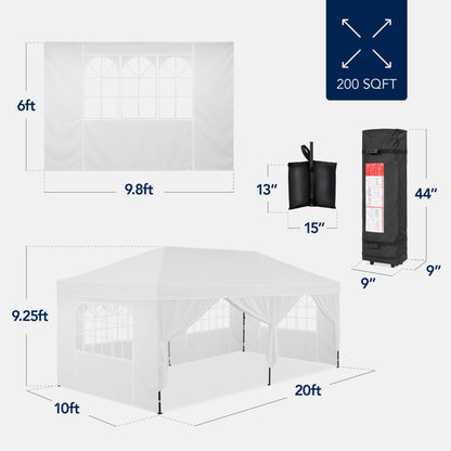 Pop Up Party Tent Canopy with 1-Button Easy Setup - 10x20ft with dependable design for patio, backyard, and outdoor living