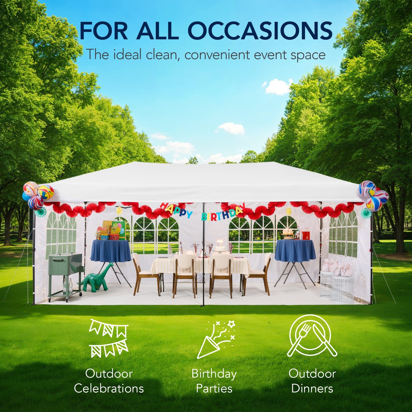 Pop Up Party Tent Canopy with 1-Button Easy Setup - 10x20ft with dependable design for patio, backyard, and outdoor living