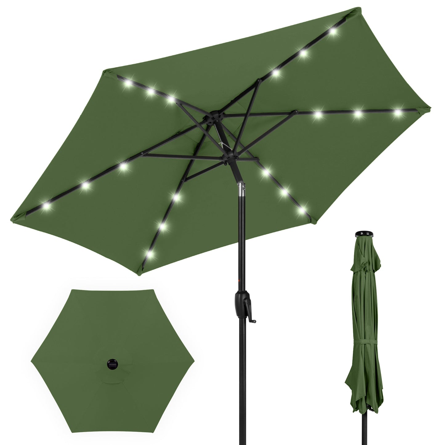 Outdoor Solar Patio Umbrella with Push Button Tilt Crank Lift - 7.5ft designed for patio and backyard use