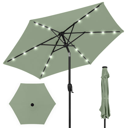 Outdoor Solar Patio Umbrella with Push Button Tilt Crank Lift - 7.5ft designed for patio and backyard use