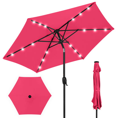 Outdoor Solar Patio Umbrella with Push Button Tilt Crank Lift - 7.5ft designed for patio and backyard use