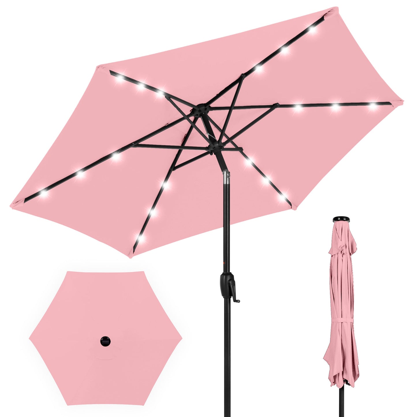 Outdoor Solar Patio Umbrella with Push Button Tilt Crank Lift - 7.5ft designed for patio and backyard use