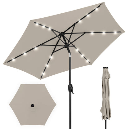 Outdoor Solar Patio Umbrella with Push Button Tilt Crank Lift - 7.5ft designed for patio and backyard use