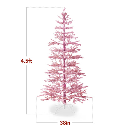 Pink Pre-Lit Sparse Flocked Christmas Tree with 2-in-1 LEDs Cordless Connection for festive seasonal decorating
