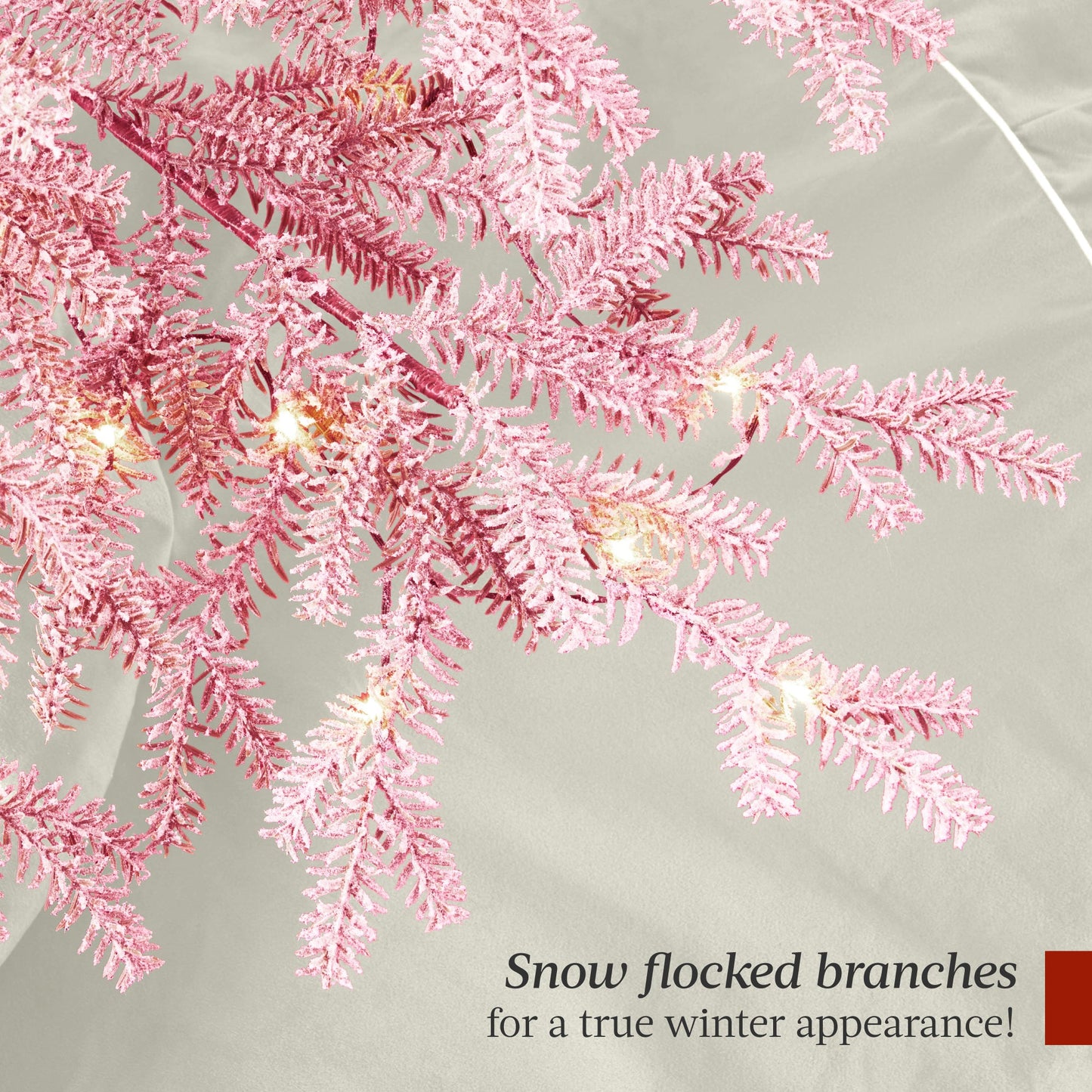 Pink Pre-Lit Sparse Flocked Christmas Tree with 2-in-1 LEDs Cordless Connection for festive seasonal decorating
