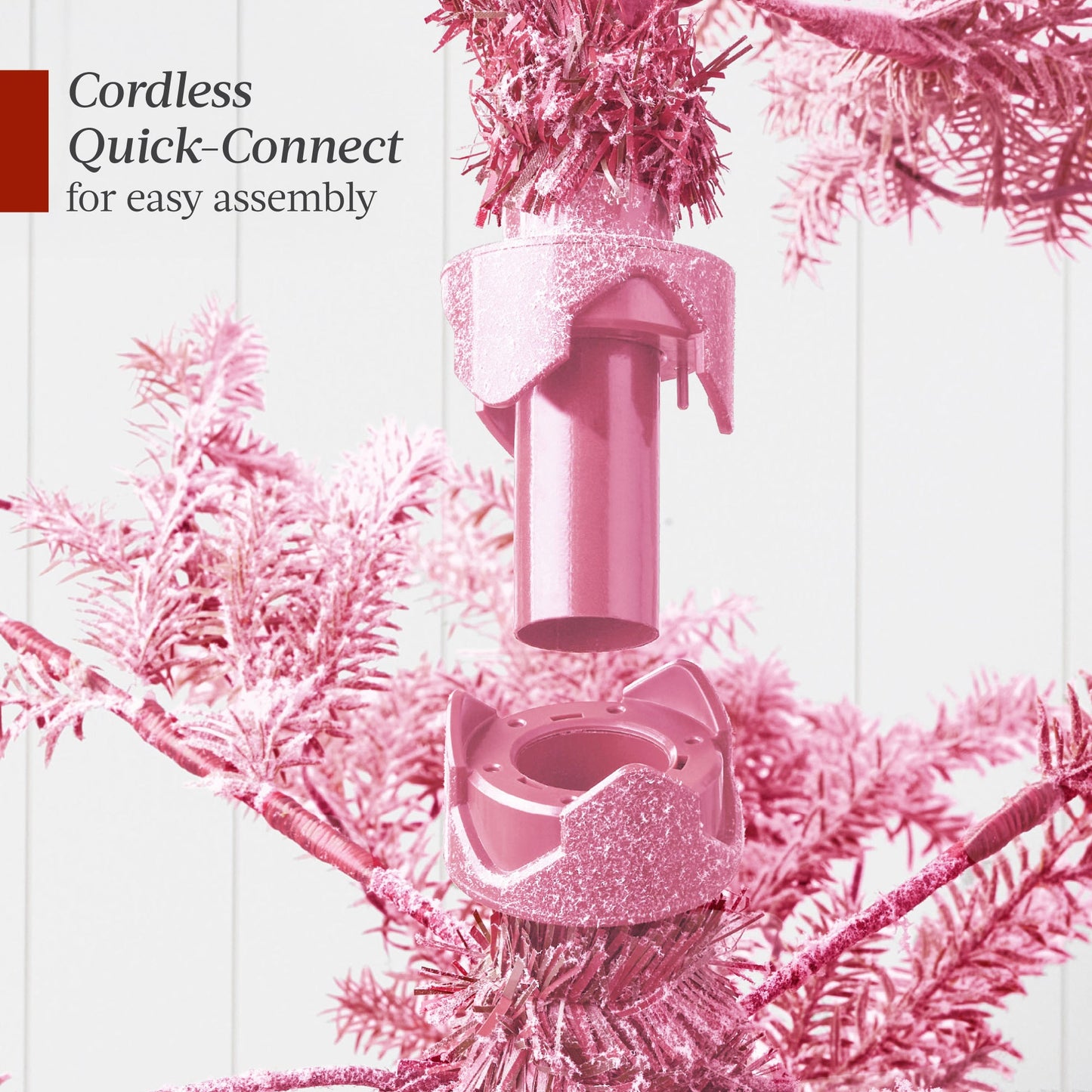 Pink Pre-Lit Sparse Flocked Christmas Tree with 2-in-1 LEDs Cordless Connection for festive seasonal decorating