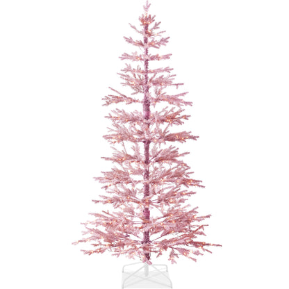 Pink Pre-Lit Sparse Flocked Christmas Tree with 2-in-1 LEDs Cordless Connection for festive seasonal decorating