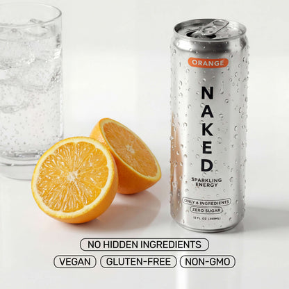 Orange Naked Sparkling Energy - Orange, Clean Everyday Nutrition