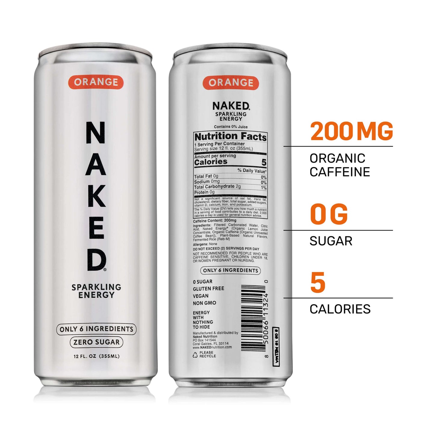 Orange Naked Sparkling Energy - Orange, Clean Everyday Nutrition