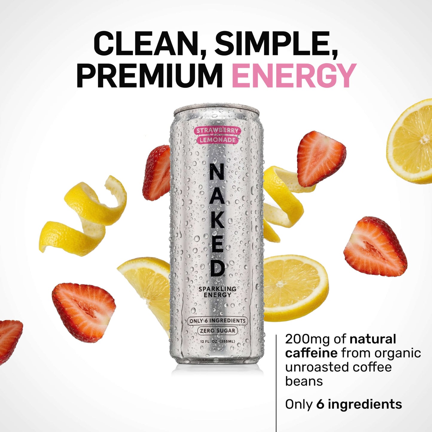 Strawberry Lemonade Naked Sparkling Energy - Strawberry Lemonade, Clean Everyday Nutrition
