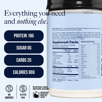 Vanilla Collagen Peptides with Hyaluronic Acid - Vanilla Advanced Collagen Peptides, Skin Hair Joint Support
