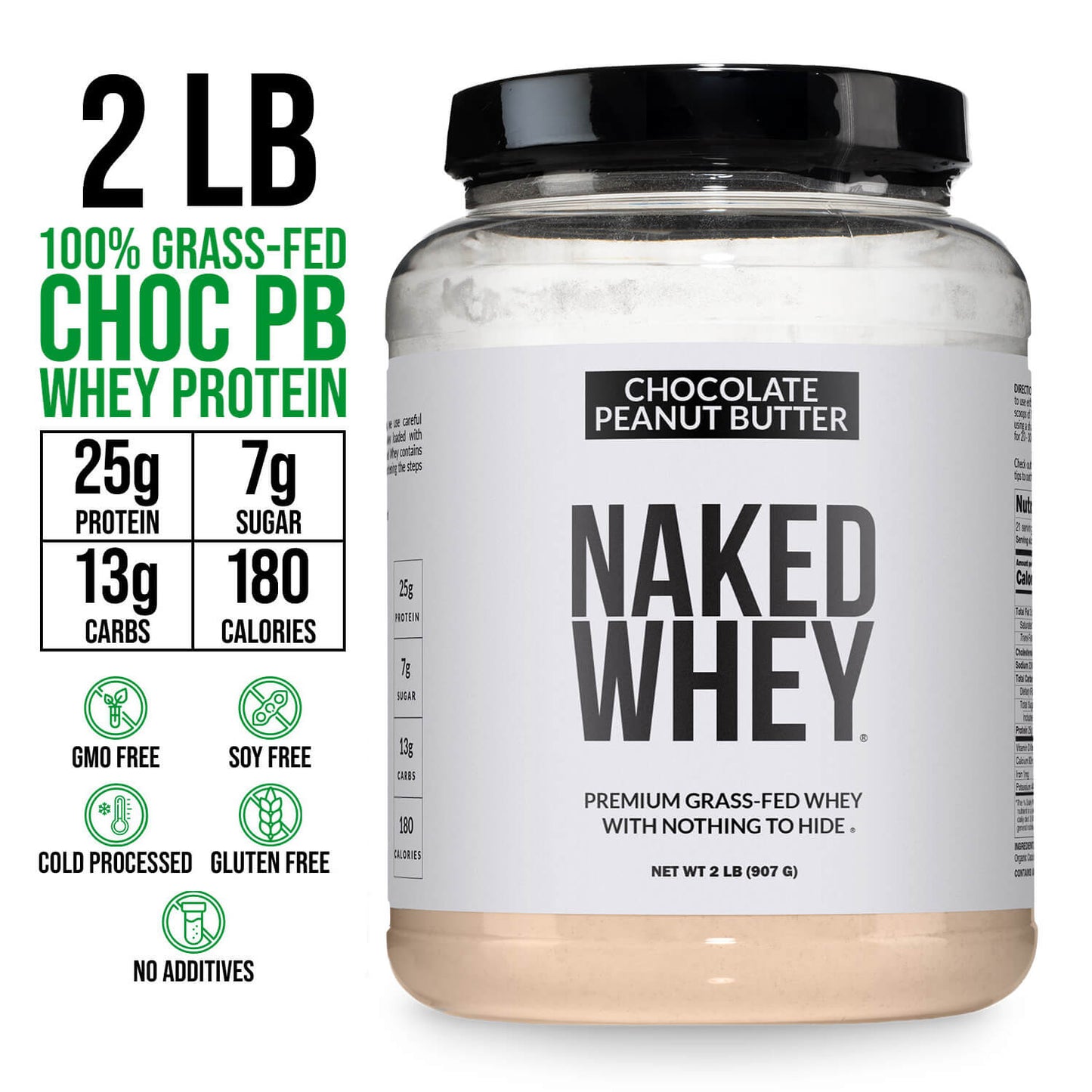 Chocolate Peanut Butter Whey Protein Powder 2LB - Chocolate PB, Clean Daily Protein Support